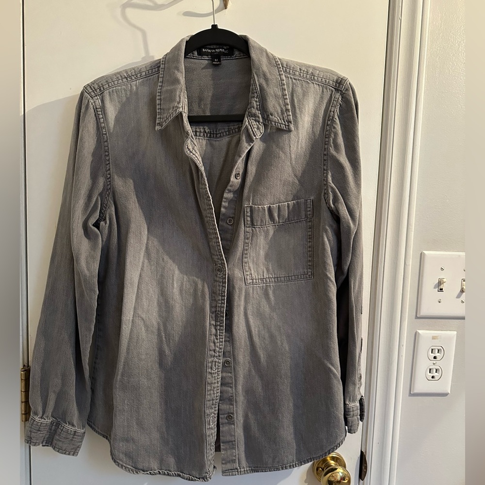 Banana Republic Womens Gray Black Denim Button Down Long Sleeve Shirt Medium